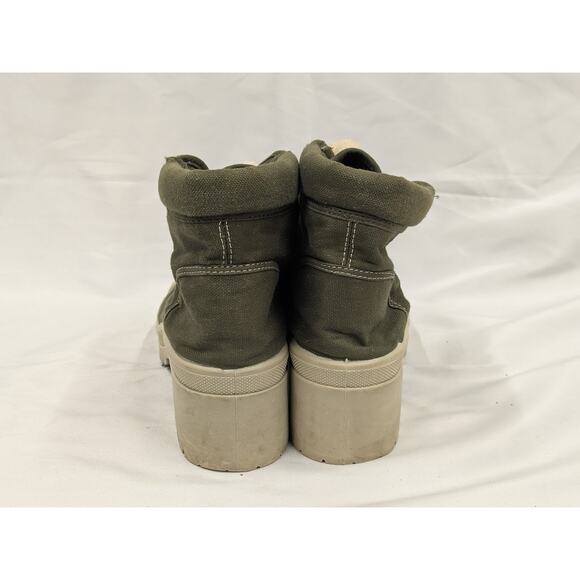 On Your Feet Women's Army Green Canvas Ankle Boots Lace Up Chunky y2k Shoes 7.5 - Picture 3 of 10